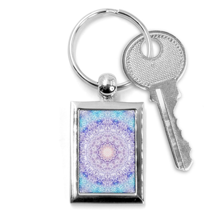 India Mehndi Style Mandala   Cyan Lilac Key Chains (Rectangle) 