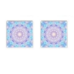 India Mehndi Style Mandala   Cyan Lilac Cufflinks (square) by EDDArt