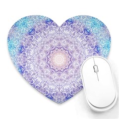 India Mehndi Style Mandala   Cyan Lilac Heart Mousepads by EDDArt