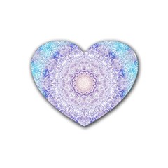 India Mehndi Style Mandala   Cyan Lilac Rubber Coaster (heart)  by EDDArt