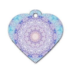 India Mehndi Style Mandala   Cyan Lilac Dog Tag Heart (one Side) by EDDArt