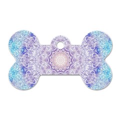 India Mehndi Style Mandala   Cyan Lilac Dog Tag Bone (two Sides) by EDDArt