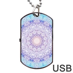 India Mehndi Style Mandala   Cyan Lilac Dog Tag Usb Flash (one Side) by EDDArt