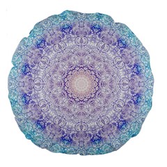 India Mehndi Style Mandala   Cyan Lilac Large 18  Premium Round Cushions by EDDArt