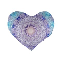 India Mehndi Style Mandala   Cyan Lilac Standard 16  Premium Heart Shape Cushions by EDDArt