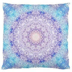 India Mehndi Style Mandala   Cyan Lilac Large Flano Cushion Case (one Side) by EDDArt