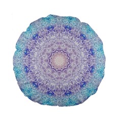 India Mehndi Style Mandala   Cyan Lilac Standard 15  Premium Flano Round Cushions by EDDArt