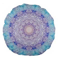 India Mehndi Style Mandala   Cyan Lilac Large 18  Premium Flano Round Cushions by EDDArt