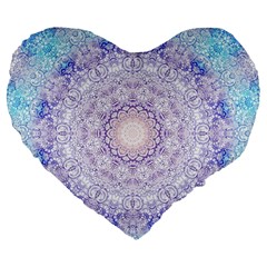 India Mehndi Style Mandala   Cyan Lilac Large 19  Premium Flano Heart Shape Cushions by EDDArt