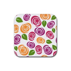 Colorful Seamless Floral Flowers Pattern Wallpaper Background Rubber Coaster (square)  by Amaryn4rt