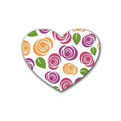 Colorful Seamless Floral Flowers Pattern Wallpaper Background Heart Coaster (4 pack) 