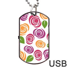 Colorful Seamless Floral Flowers Pattern Wallpaper Background Dog Tag Usb Flash (one Side) by Amaryn4rt