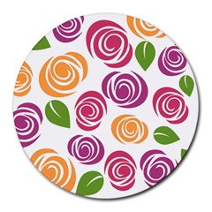 Colorful Seamless Floral Flowers Pattern Wallpaper Background Round Mousepads by Amaryn4rt