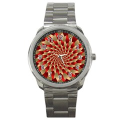 Fractal Red Petal Spiral Sport Metal Watch by Amaryn4rt