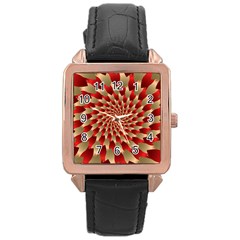 Fractal Red Petal Spiral Rose Gold Leather Watch  by Amaryn4rt