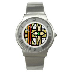 A Detail Of A Stained Glass Window Stainless Steel Watch by Amaryn4rt