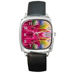 Abstract Pink Colorful Water Background Square Metal Watch Front