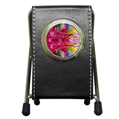 Abstract Pink Colorful Water Background Pen Holder Desk Clocks by Amaryn4rt