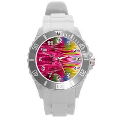 Abstract Pink Colorful Water Background Round Plastic Sport Watch (l) by Amaryn4rt