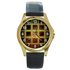 Drawing Of A Color Fractal Window Round Gold Metal Watch by Amaryn4rt