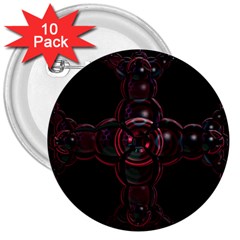 Fractal Red Cross On Black Background 3  Buttons (10 Pack)  by Amaryn4rt