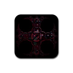 Fractal Red Cross On Black Background Rubber Coaster (square)  by Amaryn4rt