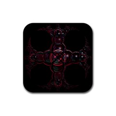 Fractal Red Cross On Black Background Rubber Square Coaster (4 Pack)  by Amaryn4rt