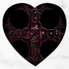 Fractal Red Cross On Black Background Jigsaw Puzzle (heart) by Amaryn4rt