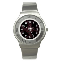 Fractal Red Cross On Black Background Stainless Steel Watch by Amaryn4rt