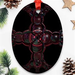 Fractal Red Cross On Black Background Oval Ornament (two Sides) by Amaryn4rt