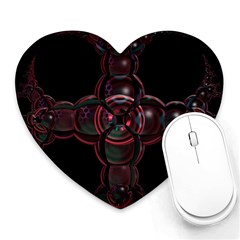 Fractal Red Cross On Black Background Heart Mousepads by Amaryn4rt