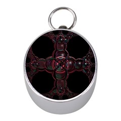 Fractal Red Cross On Black Background Mini Silver Compasses by Amaryn4rt