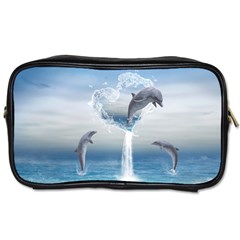 The Heart Of The Dolphins Travel Toiletry Bag (one Side)