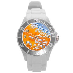 Bubbles Background Round Plastic Sport Watch (l) by Amaryn4rt