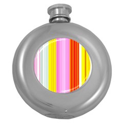 Multi Colored Bright Stripes Striped Background Wallpaper Round Hip Flask (5 Oz) by Amaryn4rt