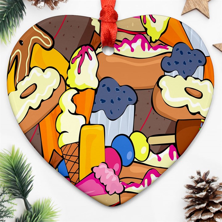 Sweet Stuff Digitally Created Sweet Food Wallpaper Heart Ornament (Two Sides)