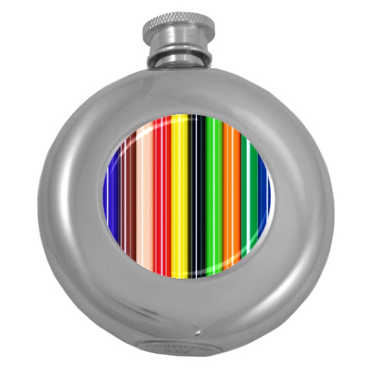 Colorful Striped Background Wallpaper Pattern Round Hip Flask (5 oz)