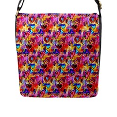 Spring Hearts Bohemian Artwork Flap Messenger Bag (l) 