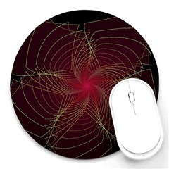 Fractal Red Star Isolated On Black Background Round Mousepads by Amaryn4rt