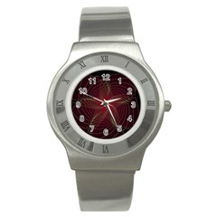 Fractal Red Star Isolated On Black Background Stainless Steel Watch by Amaryn4rt