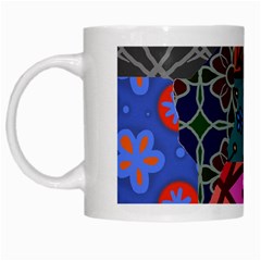 Digitally Created Abstract Patchwork Collage Pattern White Mugs by Amaryn4rt