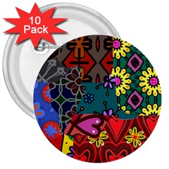 Digitally Created Abstract Patchwork Collage Pattern 3  Buttons (10 Pack)  by Amaryn4rt