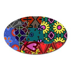 Digitally Created Abstract Patchwork Collage Pattern Oval Magnet by Amaryn4rt