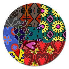 Digitally Created Abstract Patchwork Collage Pattern Magnet 5  (round) by Amaryn4rt