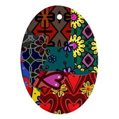 Digitally Created Abstract Patchwork Collage Pattern Oval Ornament (two Sides) by Amaryn4rt