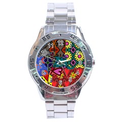 Digitally Created Abstract Patchwork Collage Pattern Stainless Steel Analogue Watch by Amaryn4rt