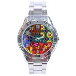 Digitally Created Abstract Patchwork Collage Pattern Stainless Steel Analogue Watch Front