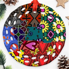 Digitally Created Abstract Patchwork Collage Pattern Round Filigree Ornament (two Sides) by Amaryn4rt