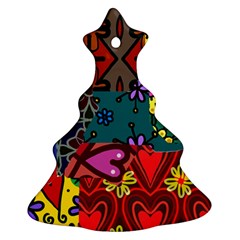 Digitally Created Abstract Patchwork Collage Pattern Christmas Tree Ornament (two Sides) by Amaryn4rt