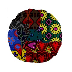 Digitally Created Abstract Patchwork Collage Pattern Standard 15  Premium Flano Round Cushions by Amaryn4rt